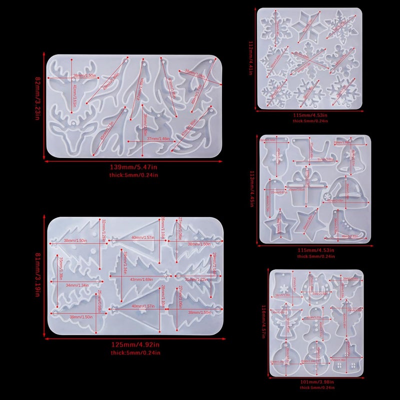ZQYSING (5 Pack) Resin Earring Molds, Resin Jewelry Molds Christmas Silicone Pendant Molds Various Shapes Christmas Tree Snowflake Snowman Elk for DIY Earring Pendant Keychain Ornament Gift - Image 3